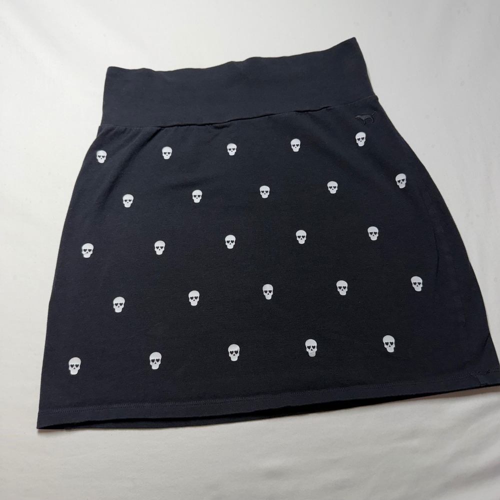 PINK Victoria's Secret Black Skull Print Mini Skirt Women Large Y2K Goth Emo